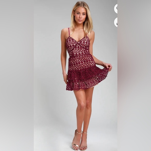 Lulus‎ Beauty and Lace Plum Purple Crochet Lace Mini Dress Cocktail Formal - Picture 2 of 12
